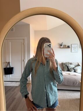 Green Gingham Button-Up Shirt